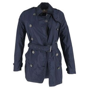 Burberry Double-Breasted Belted Peacoat in Navy Blue Nylon